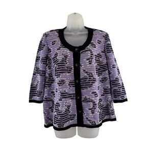 Stizzoli Cardigan Sweater Womens Tag 52 Purple Textured Button Made in Italy‎